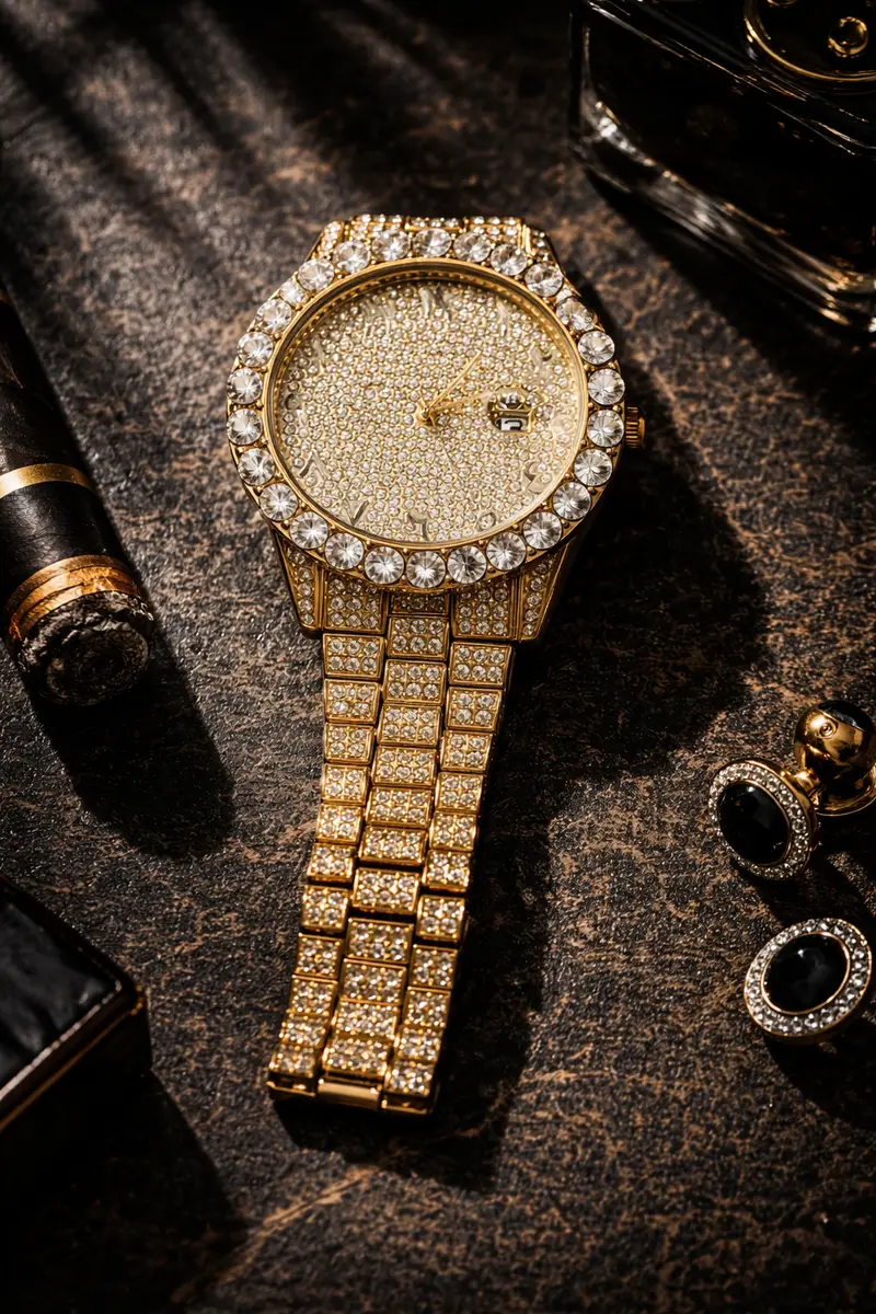 Khrist Golden Analog Stone Studded Watches for Women - Image 3 in Pune